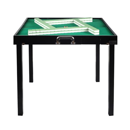 DYUNCZ Klappbarer Mahjong-Tisch, Domino-Tisch, Quadratischer Kartentisch mit Schubladen, Klappbarer Kartentisch aus Holz, Grüne Filzplatte, for Pokerkarten, Brettspiele, Spielsteine(Black) von DYUNCZ