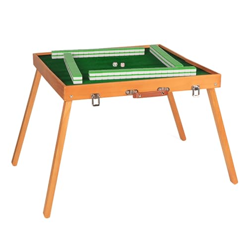 DYUNCZ Klappbarer Mahjong-Tisch mit Mahjong-Steinen-Set, Tragbarer, Faltbarer Mahjong-Tisch mit 144-teiligem 26-mm-Mahjong-Set, Unverzichtbares Tischspiel for Outdoor-Reisepartys(Green) von DYUNCZ