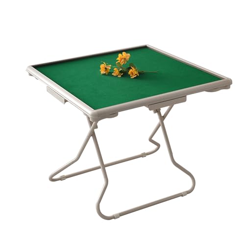 DYUNCZ Mahjong Tisch, Klappbarer Kartentisch Tragbarer, Domino-Tisch Mit Schubladen und Getränkehaltern, PVC-Kartentisch mit Gerader Kante, for Spielen von Mahjong, Poker, Domino(Green) von DYUNCZ