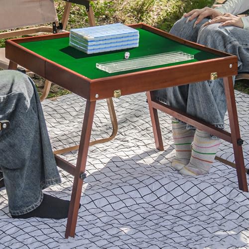 DYUNCZ Mahjong-Tisch Faltbar, Quadratischer Kartentisch mit Klappbaren Beinen, Domino-Tische, Tragbarer Mahjong-Tisch mit 144-teiligem 30-mm-Mahjong-Set, for Indoor-Outdoor-Camping(Blue) von DYUNCZ