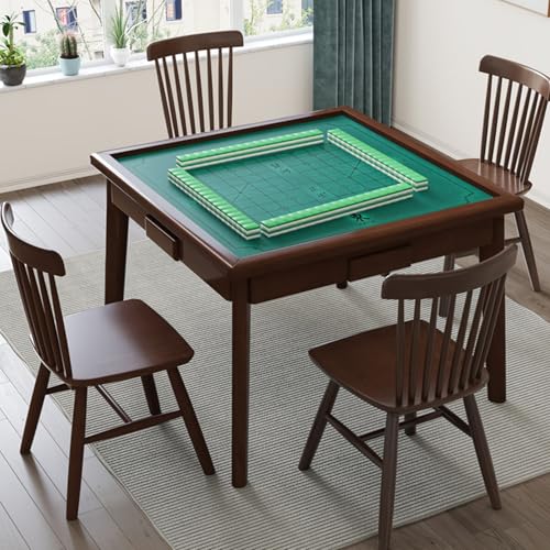 DYUNCZ Multifunktionaler Mahjong-Tisch, Mahjong-Tisch aus Holz, 34,5 Zoll Große Quadratische Kartentische mit 4 Schubladen, Dominotisch, Spieltisch, for Domino, Poker, Puzzle(Brown) von DYUNCZ