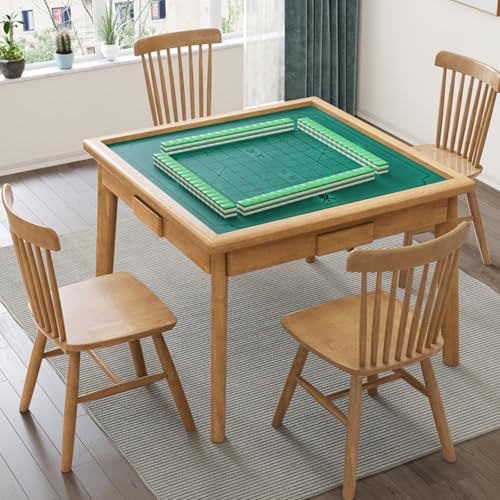 DYUNCZ Multifunktionaler Mahjong-Tisch, Mahjong-Tisch aus Holz, 34,5 Zoll Große Quadratische Kartentische mit 4 Schubladen, Dominotisch, Spieltisch, for Domino, Poker, Puzzle(Orange) von DYUNCZ