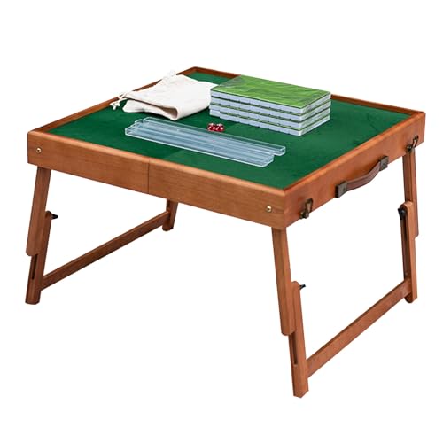 DYUNCZ Reise-Mahjong-Tisch, Zusammenklappbar, mit 144-teiligem 30-mm-Mahjong-Set, Faltbarer Quadratischer Kartentisch, Domino-Tisch mit Lineal, Würfel, Aufbewahrungstasche(Green) von DYUNCZ