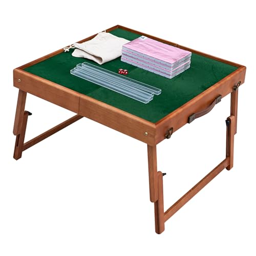 DYUNCZ Reise-Mahjong-Tisch, Zusammenklappbar, mit 144-teiligem 30-mm-Mahjong-Set, Faltbarer Quadratischer Kartentisch, Domino-Tisch mit Lineal, Würfel, Aufbewahrungstasche(Pink) von DYUNCZ