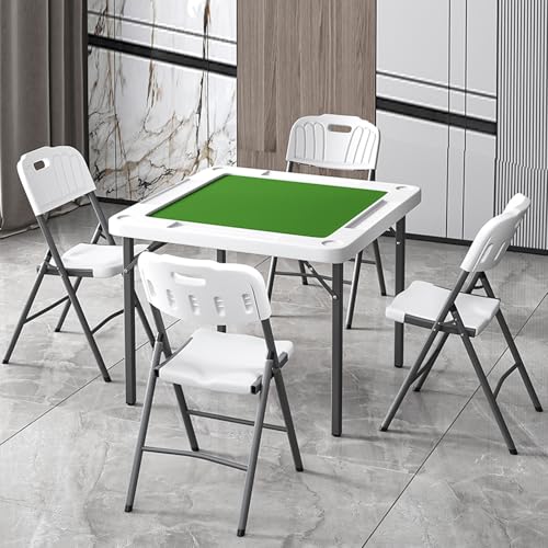 DYUNCZ Zusammenklappbarer Mahjong-Tisch for 4 Spieler mit 4 Klappbaren Stühlen, Dominotisch, Quadratischer Zusammenklappbarer Kartentisch mit Getränkehaltern und Chipschalen von DYUNCZ