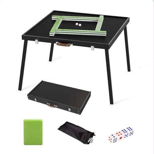 DYUNCZ 23,6" Tragbares Mahjong-Set, Zusammenklappbarer Spieltisch, Zusammenklappbarer Kartentisch mit 144-teiligem 30 mm Mahjong-Set, Mahjong-Aufbewahrungstasche X1 und Würfel X4(Green) von DYUNCZ