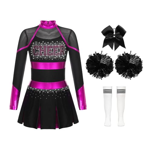 DYYEUAVT Cheerleader-Uniform, Cheerleader-Kostüm, für Kinder, Mädchen, Cheerleader-Kostüm, glitzernde Strasssteine, Cheerleader-Kostüm, Uniformen, Cheerleader-Kostüm, Cheerleader-Kostüm (Hot Pink, von DYYEUAVT