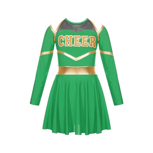 DYYEUAVT Cheerleading-Uniform, Cheerleader-Uniform, Schulmädchen, Cheerleader-Kostüme, Kinder, Cheerleader-Kostüm, Kleidungsset für Tanzwettbewerb, Cheerleader-Kostüm, Grün, 10 von DYYEUAVT