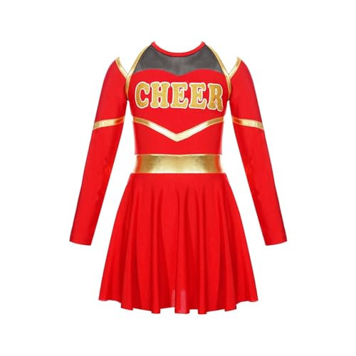 DYYEUAVT Cheerleading-Uniform, Cheerleader-Uniform, Schulmädchen, Cheerleader-Kostüme, Kinder, Cheerleader-Kostüm, Kleidungsset für Tanzwettbewerb, Cheerleader-Kostüm, Rot, 8 von DYYEUAVT