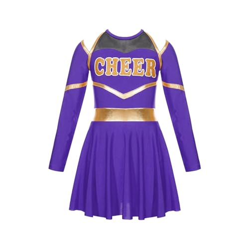 DYYEUAVT Cheerleading-Uniform, Cheerleader-Uniform, Schulmädchen, Cheerleader-Kostüme, Kinder, Cheerleader-Kostüm, Kleidungsset für Tanzwettbewerb, Cheerleader-Kostüm, Violett, 6 von DYYEUAVT