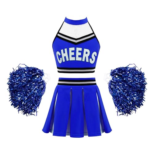 DYYEUAVT Cheerleading-Uniform, Cheerleading-Kostüm, Tanzbekleidungs-Set, bauchfreies Top + Faltenrock, Cheerleader-Kostüm, Tanzanzug für Wettbewerb, Cheerleader-Kostüm, Cheerleader-Kostüm (Königsblau, von DYYEUAVT