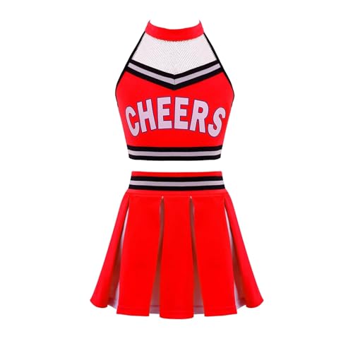 DYYEUAVT Cheerleading-Uniform, Cheerleading-Kostüm, Tanzbekleidungs-Set, bauchfreies Top + Faltenrock, Cheerleader-Kostüm, Tanzanzug für Wettbewerb, Cheerleader-Uniformen, Cheerleader-Kostüm (Rot, 14) von DYYEUAVT