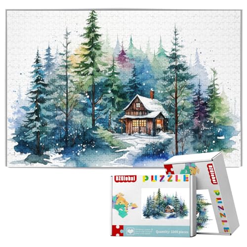 Puzzle "Winterwaldlandschaft" – Hütten-Puzzle, 1000 Teile, Schneebaum-Puzzle, Spiel, Urlaub, Weihnachten, Heimdekoration von DZGlobal