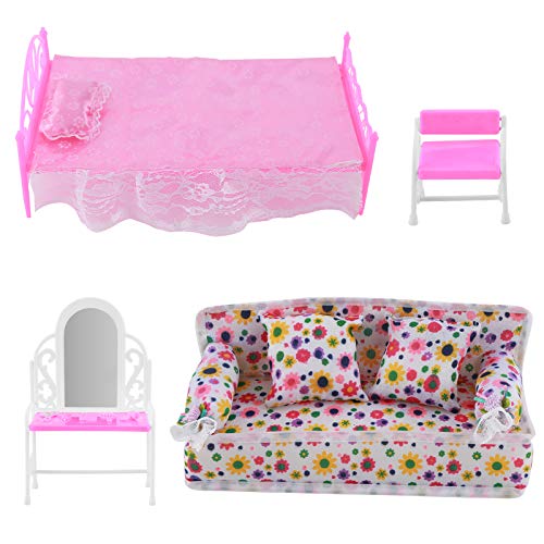 DaMohony 8PCS Prinzessin Möbel Zubehör Kinder Geschenk Inclued Kommode Sofa Bett Kleiderbügel für Puppe von DaMohony