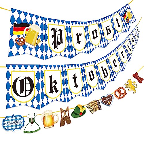 Dabuu 29Stk Oktoberfest Deko Wimpelkette Blau Weiß Set, Oktoberfest Bayrische Wimpelkette Girlande Fotorequisitten Bayrische Dekoration für Oktoberfest Outdoor Wiesn Party, Flagge 20 x 30 cm von Dabuu