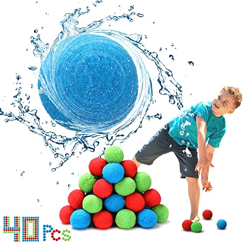 Dabuu 40 Stück Baumwoll Wiederverwendbare Wasserbomben, Trampolin Wasserball, Wasserbomben Bälle set Wasserspielzeug Pool Spielzeug für Kinder Sommer Draussen von Dabuu