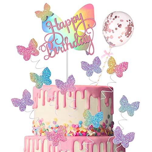 Dacitiery 12 Stück Schmetterlinge Geburtstag Tortendeko Cake Topper Happy Birthday Schmetterling Kuchendekoration für Mädchen Frauen Geburtstag Hochzeit Brautdusche Kuchen Party Dekorationen Jahrestag von Dacitiery