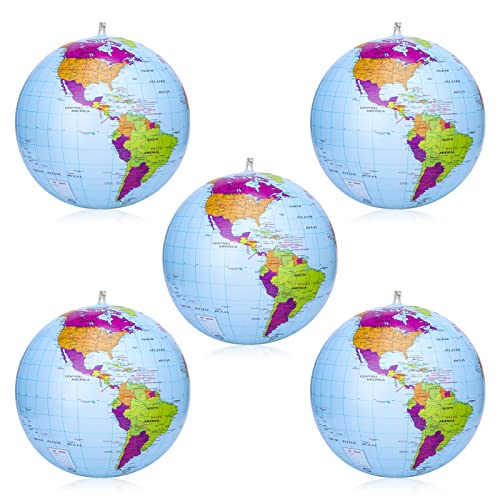 Dacitiery 5 Stück 16 Zoll Erde Globus Weltkugel aufblasbar Geographie Weltkarte Wasserball aufblasbar für Garten, Strand, Pool, Wissenschaft Geographie Bildung von Dacitiery