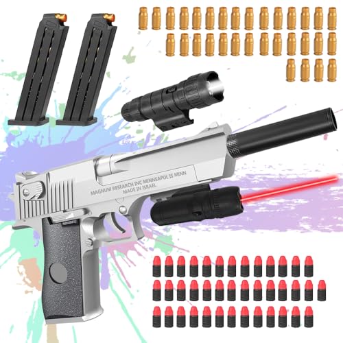 Kinder Pistole mit Schalldämpfer,Soft Bullet Toy Gun Pistole,Wüstenadler,1:1 Schaumstoff-Blaster Toy Gun,Pistolen-Spielzeug-Schaumstoff-Blaster,Spielzeug Pistole m1911 für Kinder (silbrig) von Dadazhenxuan