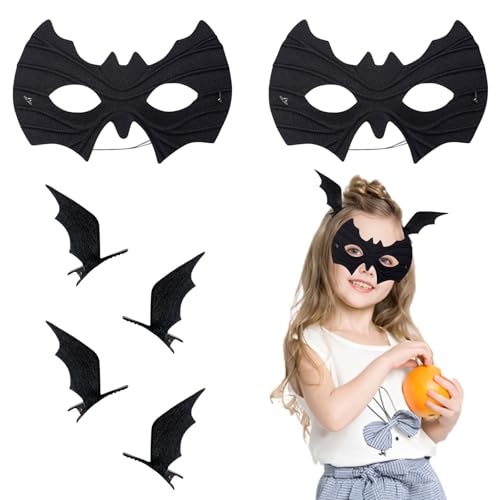 DaengGeGe 2 Stück Fledermaus Maske und Fledermaus Haarspangen, Halloween Fledermaus Maske und Haarspangen Set, Schwarze Augenmaske mit Fledermausflügel Haarspangen, Kostümzubehör Halloween Cosplay von DaengGeGe