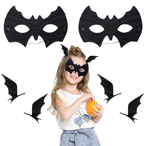 DaengGeGe 2 Stück Fledermaus Maske und Fledermaus Haarspangen, Halloween Fledermaus Maske und Haarspangen Set, Schwarze Augenmaske mit Fledermausflügel Haarspangen, Kostümzubehör Halloween Cosplay von DaengGeGe