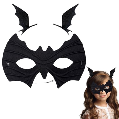 Fledermaus Maske und Fledermaus Haarspangen, Halloween Fledermaus Maske und Haarspangen Set, Schwarze Augenmaske mit Fledermausflügel Haarspangen, Perfekt für Maskerade, Karneval, Cosplay und Party von DaengGeGe