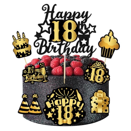 Tortendeko 18 Geburtstag Cake Topper 18 Jahr Schwarz-goldener Tortenaufsatz zum 18 Geburtstag Dekoration zum 18 Geburtstag Cupcake Toppers für Mädchen Junge Geburtstag Party Dekoration von DaengGeGe