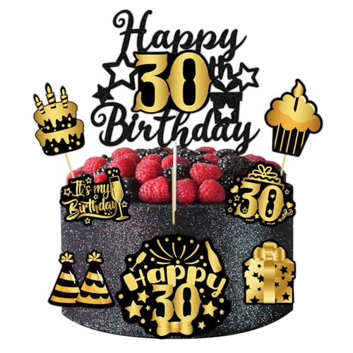 Tortendeko 30 Geburtstag Cake Topper 30 Jahr Schwarz-goldener Tortenaufsatz zum 30 Geburtstag Dekoration zum 30 Geburtstag Cupcake Toppers für Mädchen Junge Geburtstag Party Dekoration von DaengGeGe