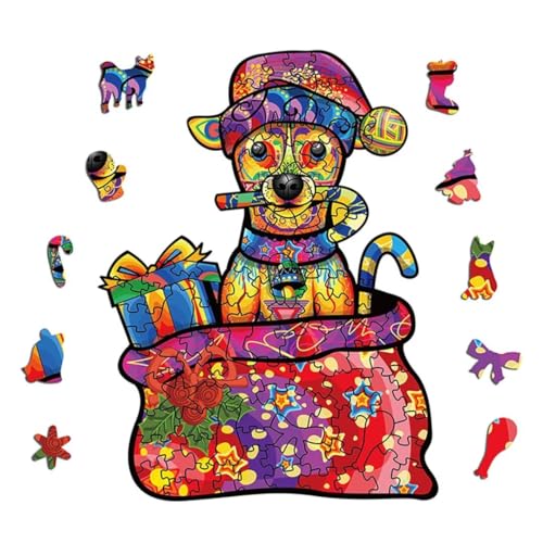 Holzpuzzle Erwachsene, Unregelmäßige Einzigartige Holzpuzzle, Tierform Puzzleteile-100stk,Weihnachtshund Holz-Puzzle Anzug Puzzle für Kinder ab 10 Jahren und Erwachsene, S, 15.8x21cm von DafuDaGui