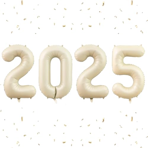 2025 Zahlen Luftballon Beige,40 Zoll Nummer 2025 Helium Luftballon,Groß Sand Weiß Folienballon Zahl 2025 Happy Neujahr Luftballons für Neujahr Geburtstag Graduierung Jahrestag Party Dekoration von Dagelar