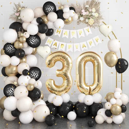 30 Geburtstag Deko Schwarz Gold,30.Geburtstag Luftballons Girlande mit Luftballon 30 Geburtstag,Happy Birthday Banner,Konfetti Luftballons für Mann Frauen 30 Jahre Geburtstag Party Dekoration von Dagelar