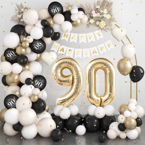 90 Geburtstag Deko Schwarz Gold,90.Geburtstag Luftballons Girlande mit Luftballon 90 Geburtstag,Happy Birthday Banner,Konfetti Luftballons für Mann Frauen 90 Jahre Geburtstag Party Dekoration von Dagelar