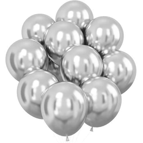 Dagelar Luftballons Metallic Silber, 30 Stück 12 Zoll Chrom Silber Party Glänzende Ballons, Metallisches Silber Helium Ballons für Geburtstag Hochzeit Babyparty Taufe Abschluss Weihnachts Deko von Dagelar