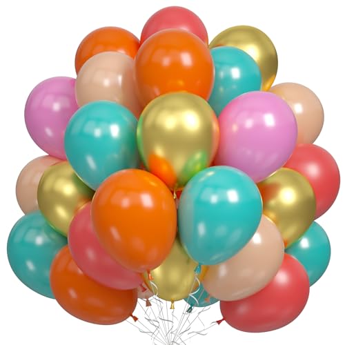 Luftballons Rosa Blau Orange, 60 Stück Rose Rot Hellrosa Türkis Blau Orange Beige Helium Ballon mit Metallic Gold Party Ballons für Mädchen Geburtstag Tropische Sommer Hawaii Aloha Party Dekoration von Dagelar