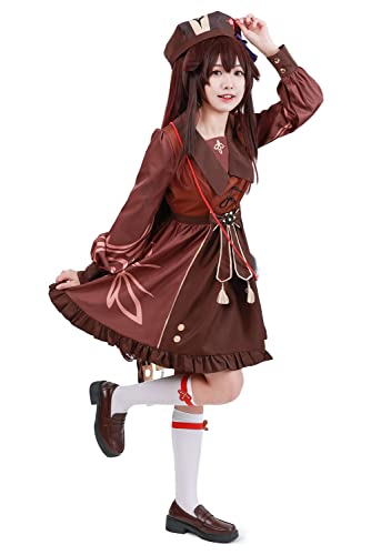 Daiendi Genshin Impact Hutao Cosplay Kostüm Lolita Kleid Japanische Anime Lolita Outfits Halloween Karneval Anzug Set,XL von Daiendi