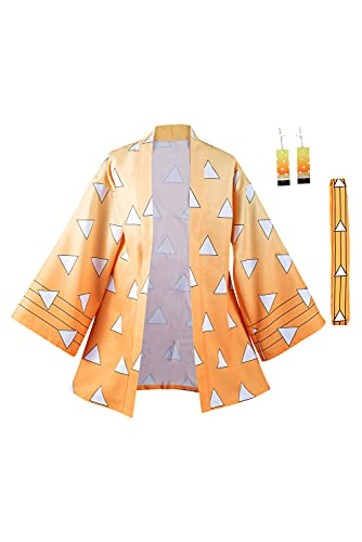 Daiendi Zenitsu Agatsuma Cosplay Kostüm Demon Hashira Anime Costume Kimono Mantel Halloween Karneval L von Daiendi