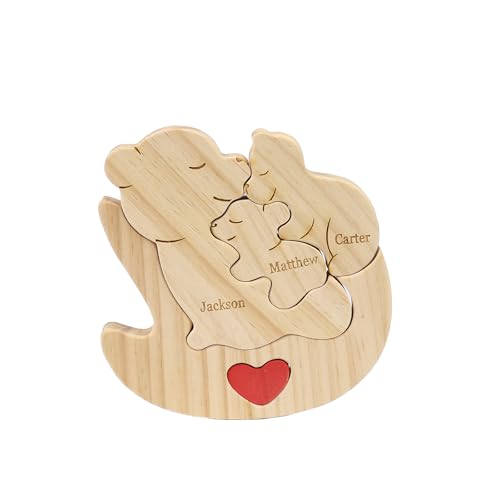 Personalisiertes Geschenke Holzkunstpuzzle der Bärenfamilie mit 1-8 Namen dankeschön Geschenke Familie für Mama Papa Oma Opa (# 2) von Dailygems