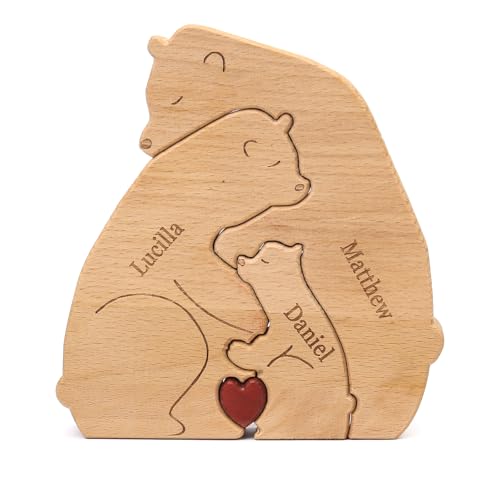 Personalisiertes Geschenke Holzkunstpuzzle der Bärenfamilie mit 1-8 Namen dankeschön Geschenke Familie für Mama Papa Oma Opa (# 3) von Dailygems