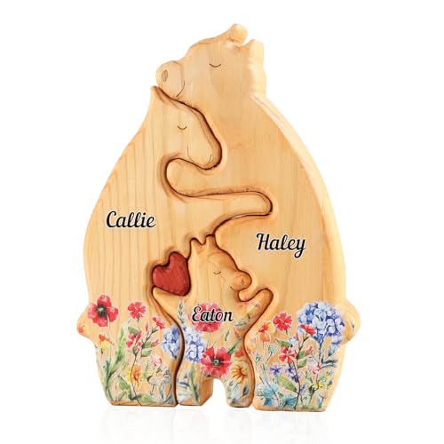 Personalisiertes Geschenke Holzkunstpuzzle der Bärenfamilie mit 1-8 Namen dankeschön Geschenke Familie für Mama Papa Oma Opa (# 7) von Dailygems