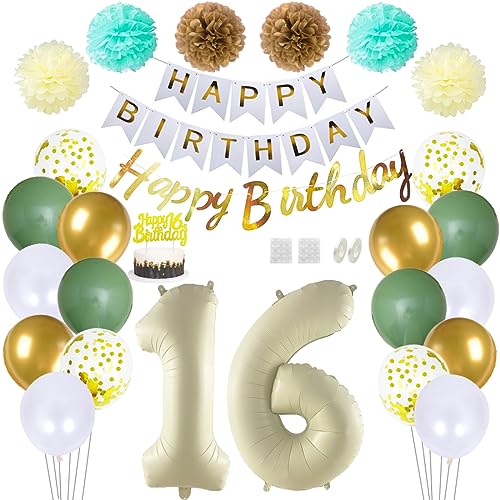 Daimay 16 Geburtstag Deko Frauen Mann Grün Beige Geburtstag Luftballon Dekoration Gold Weiß Party Deco Happy Birthday Girlande 16 Jahr Geburtstagdeko Ballons Pompons Konfetti Luftballons Tortenaufsatz Daimay 16 Geburtstag Deko Frauen Mann Grün Beige Geburtstag Luftballon Dekoration Gold Weiß Party Deco Happy Birthday Girlande 16 Jahr Geburtstagdeko Ballons Pompons Konfetti Luftballons Tortenaufsatz von Daimay
