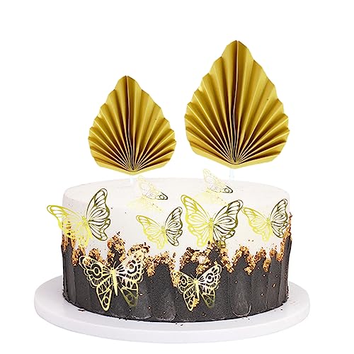 Daimay 8 Stück Palmenblätter Tortendeko 48 Stück 3D Schmetterlinge Cake Topper Boho Tortenaufsatz Geburtstag DIY Birthday Palmblätter Cake Topper Kuchen Topper Dekorationen von Daimay