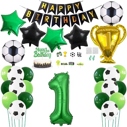 Daimay Fußball Luftballon 1 Jahre Geburtstag Deko Fussball Party Geburtstagsfeier Ballon Zubehör Set Grün Fußball Thema Party Happy Birthday Banner Fussball Tortendeko für Kinder Jungen Fußballfans von Daimay