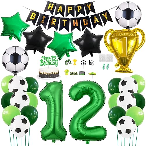 Daimay Fußball Luftballon 12 Jahre Geburtstag Deko Fussball Party Geburtstagsfeier Ballon Zubehör Set Grün Fußball Thema Party Happy Birthday Banner Fussball Tortendeko für Kinder Jungen Fußballfans von Daimay