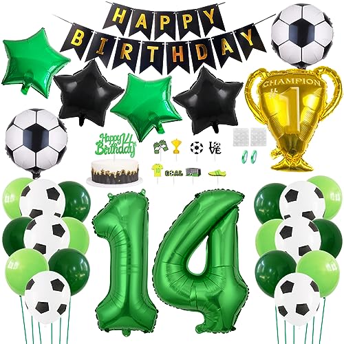 Daimay Fußball Luftballon 14 Jahre Geburtstag Deko Fussball Party Geburtstagsfeier Ballon Zubehör Set Grün Fußball Thema Party Happy Birthday Banner Fussball Tortendeko für Kinder Jungen Fußballfans von Daimay