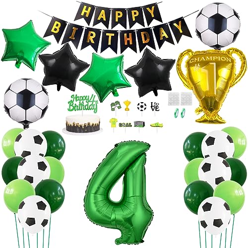 Daimay Fußball Luftballon 4 Jahre Geburtstag Deko Fussball Party Geburtstagsfeier Ballon Zubehör Set Grün Fußball Thema Party Happy Birthday Banner Fussball Tortendeko für Kinder Jungen Fußballfans von Daimay