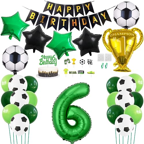 Daimay Fußball Luftballon 6 Jahre Geburtstag Deko Fussball Party Geburtstagsfeier Ballon Zubehör Set Grün Fußball Thema Party Happy Birthday Banner Fussball Tortendeko für Kinder Jungen Fußballfans von Daimay