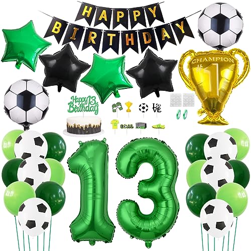 Daimay Fußball Luftballon 13 Jahre Geburtstag Deko Fussball Party Geburtstagsfeier Ballon Zubehör Set Grün Fußball Thema Party Happy Birthday Banner Fussball Tortendeko für Kinder Jungen Fußballfans von Daimay