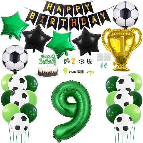 Daimay Fußball Luftballon 9 Jahre Geburtstag Deko Fussball Party Geburtstagsfeier Ballon Zubehör Set Grün Fußball Thema Party Happy Birthday Banner Fussball Tortendeko für Kinder Jungen Fußballfans von Daimay