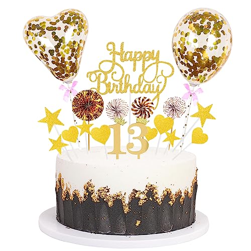 Daimay Tortenaufsätze Geburtstag Tortendeko Cake Topper Kuchen Deko Happy Birthday kuchendeko Boho Torten Topper Cupcake Muffin Topper Ballon Glitter Stern Konfetti Luftballon - Gold 13 von Daimay