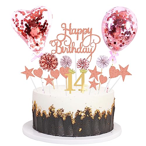 Daimay Tortenaufsätze Geburtstag Tortendeko Cake Topper Kuchen Deko Happy Birthday kuchendeko Boho Torten Topper Cupcake Muffin Topper Ballon Glitter Stern Konfetti Luftballon - Rosegold 14 von Daimay